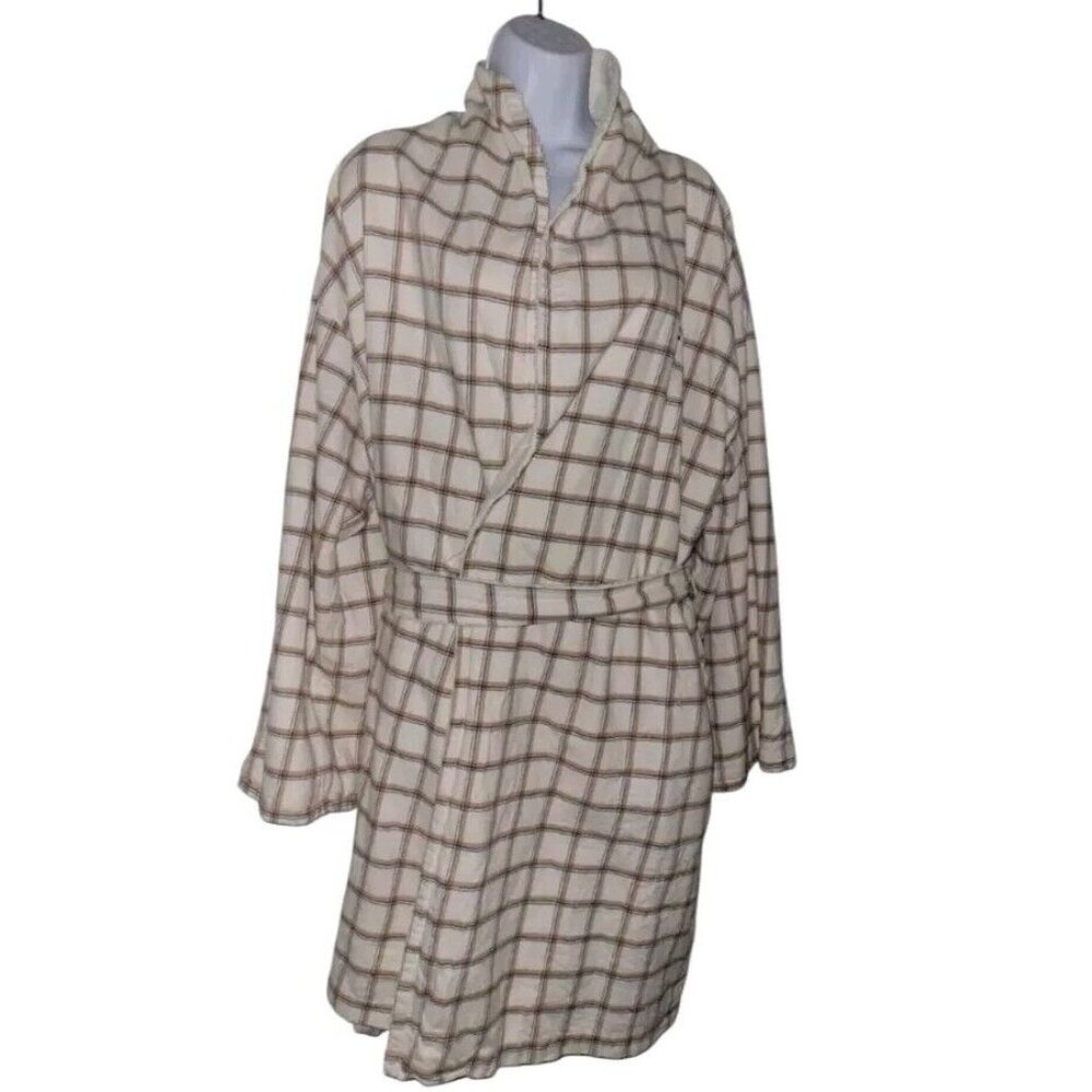 Crabtree & Evelyn Short Bath Robe Turkish 100% Cotton Pink Plaid Cottagecore M/L